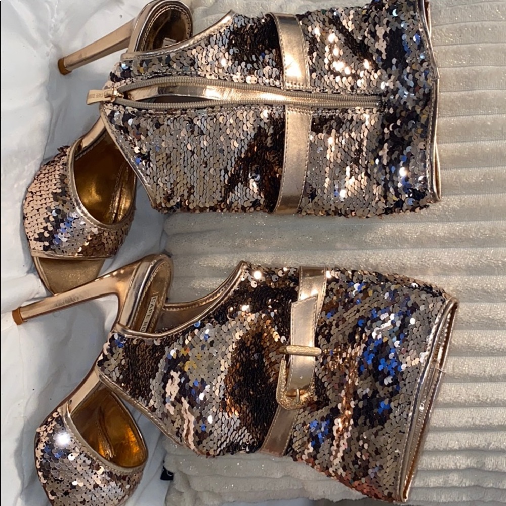 Sequin Zip Up Rose Gold Heel